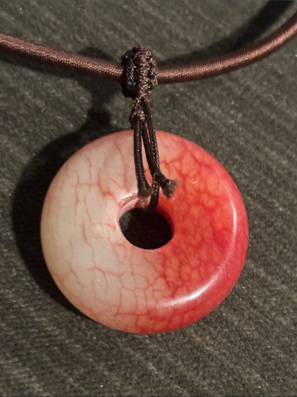 White Red Nephrite Jade 37mm Bi Disc Pendant on a Cord Necklace TESTED